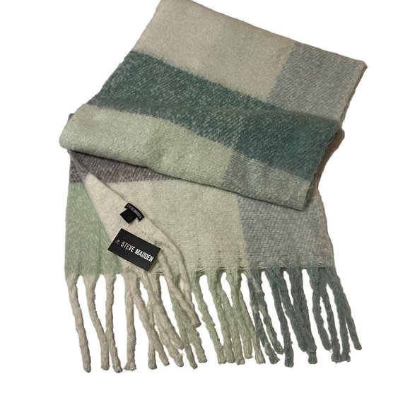 Steve Madden Lime Striped Plaid Muffler - Picture 6 of 16